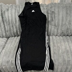 adidas Black Sleeveless Midi Dress with White Side Stripes